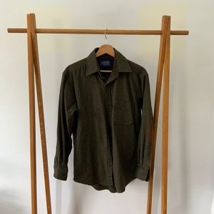 Pendleton Trail Shirt // Green + Elbow Patches  //  Wool // Mens Size S